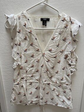 PAIGE Ivory Floral Ruffle Tie-Front Top